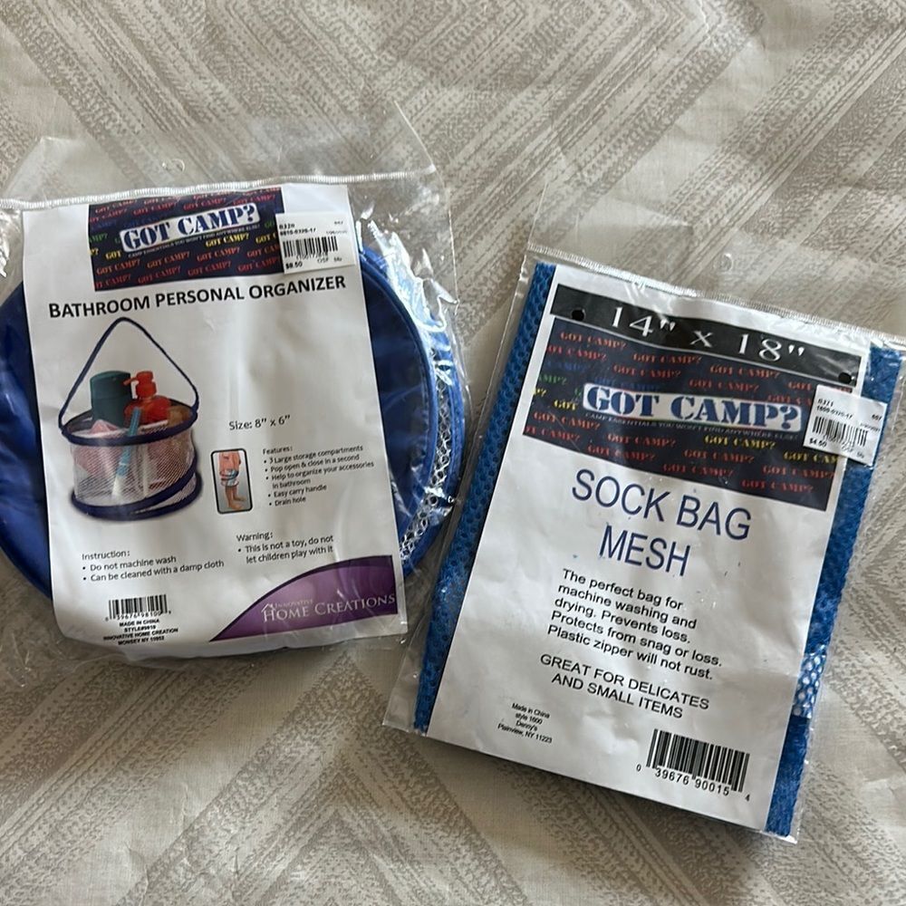 Got Camp? Blue Mesh Sock Bag & Bathroom Personal Organizer for Sleep away Camp